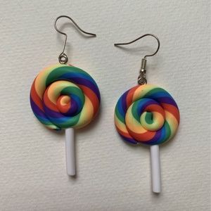 Rainbow Swirl Lollipop Earrings